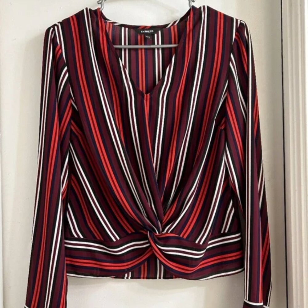 (Never wear) Express Long Sleeve Red & White Vertical Striped Blouse
